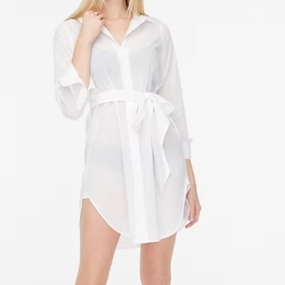 J Crew Cover-up shirtdress Size Medium White Tie Waist - Picture 1 of 9